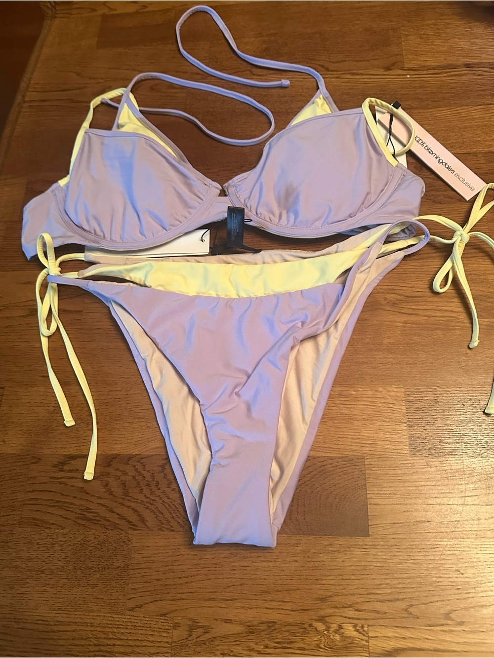 Aqua Lavender and Pale Yellow Tie-Side Bikini Set X-Large Top & Large Bottom